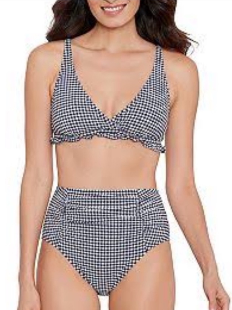 Nwt Draper James Retro High Waist Navy And White Gingham Bikini
